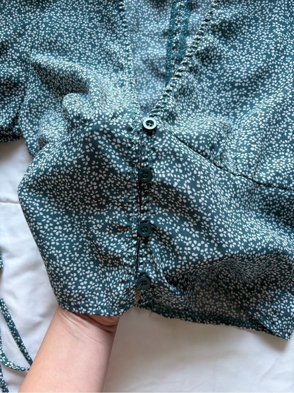 PollyFloral Ruched Button-Front Blouse - Picture 3 of 4